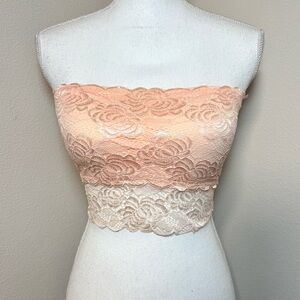 Itzon Peach Strapless Lace‎ Bandeau Tube Top Women One Size
